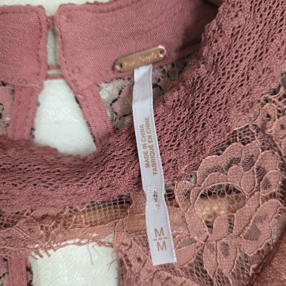 Free People Tell Tale Lace Tunic Dress M Rosy Coral Ethereal Fairycore Boho - Picture 11 of 16